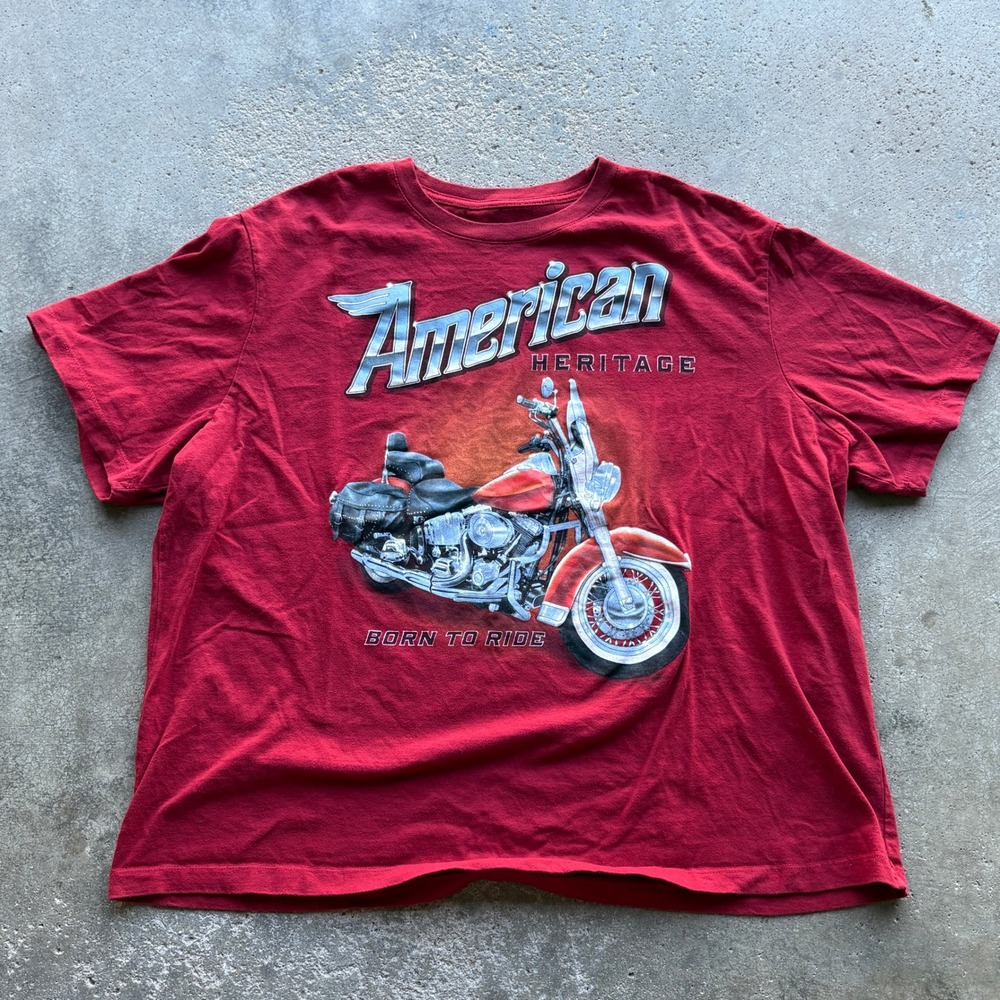 Mens American Heritage Motorcycle‎ Born To Ride Graphic Red T Shirt 3XL